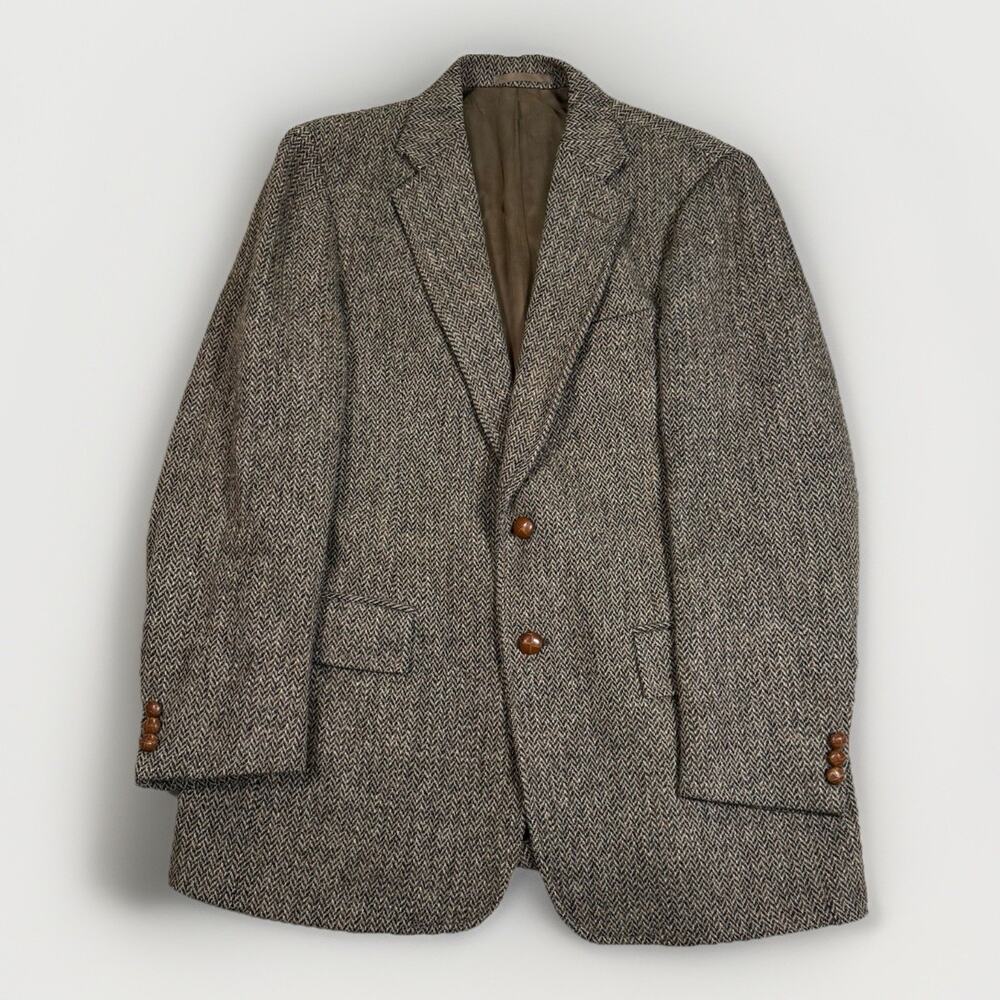 VTG Stanley Blacker Harris Tweed Scottish Wool Blazer USA Horn Buttons 70s 80s
